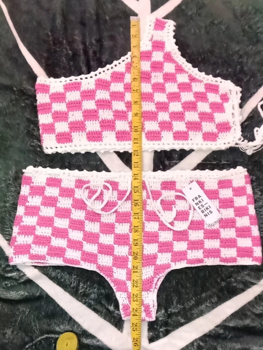 Frankie’s Bikinis NWT SET Pink Checkers Crochet Bikini Ingred Top